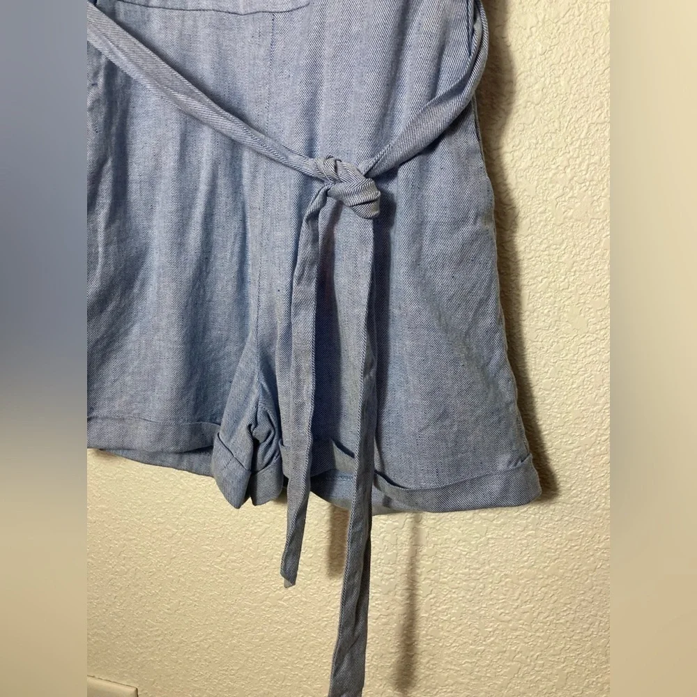 Banana Republic blue linen cotton blend wrap Romper jumpsuit shorts size 0
